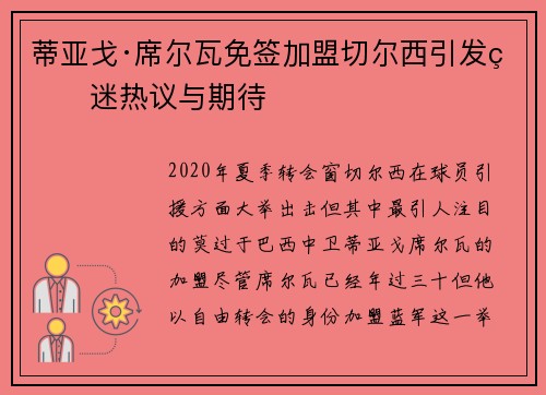 蒂亚戈·席尔瓦免签加盟切尔西引发球迷热议与期待